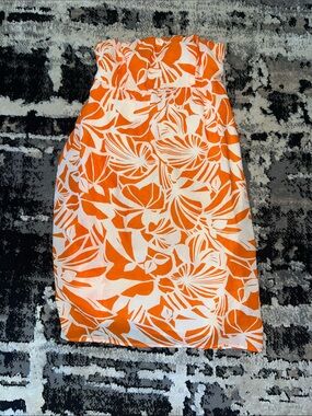 American Eagle Outfitters Orange and White Tropical Print Strapless Dress